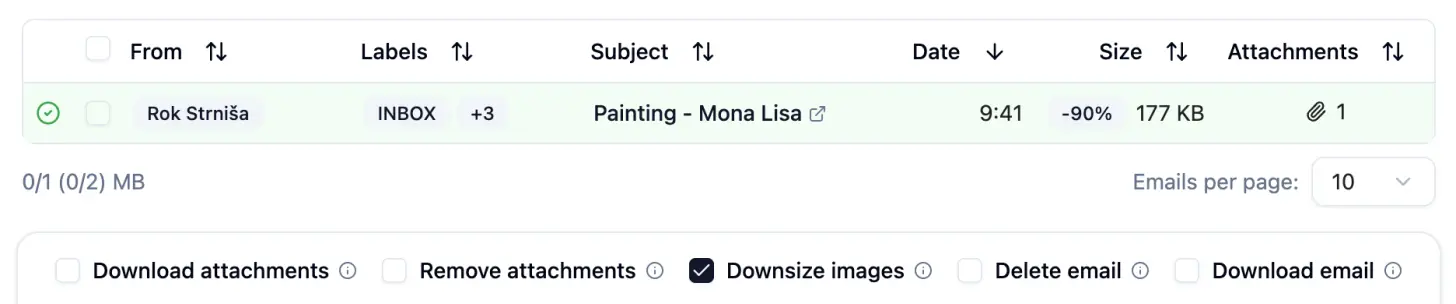 The Unattach status report after downsizing an attachment